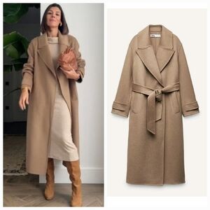 Zara Wool Blend Coat Camel Tan Size M